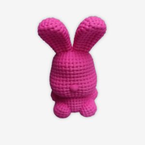 Pufi nyuszi rózsaszín 3D nyomtatott figura elölnézet, kötött hatású felülettel