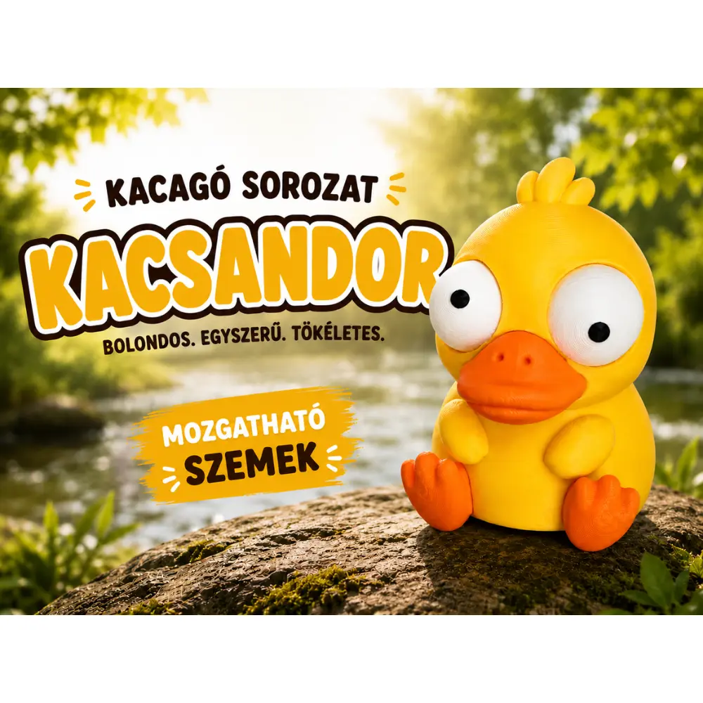 Kacsandor mozgatható szemű kacsa figura plakát stílusú promóképen