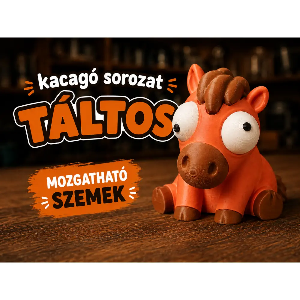 Táltos mozgatható szemű ló figura plakát stílusú promóképen