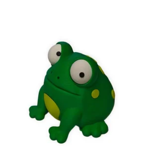Vicces 3D nyomtatott béka figura fehér háttéren mozgatható szemekkel