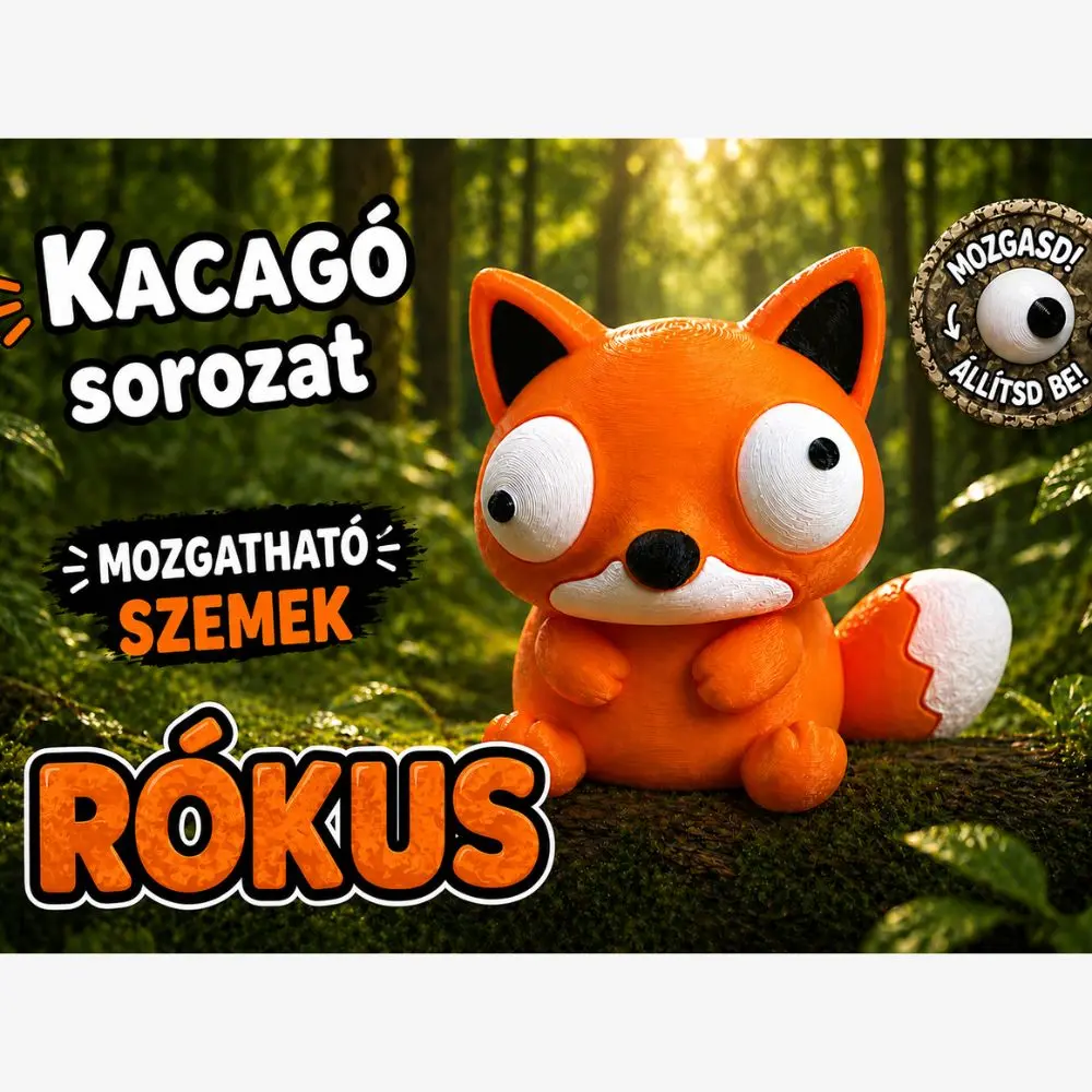 Vicces 3D nyomtatott róka figura mozgatható szemekkel