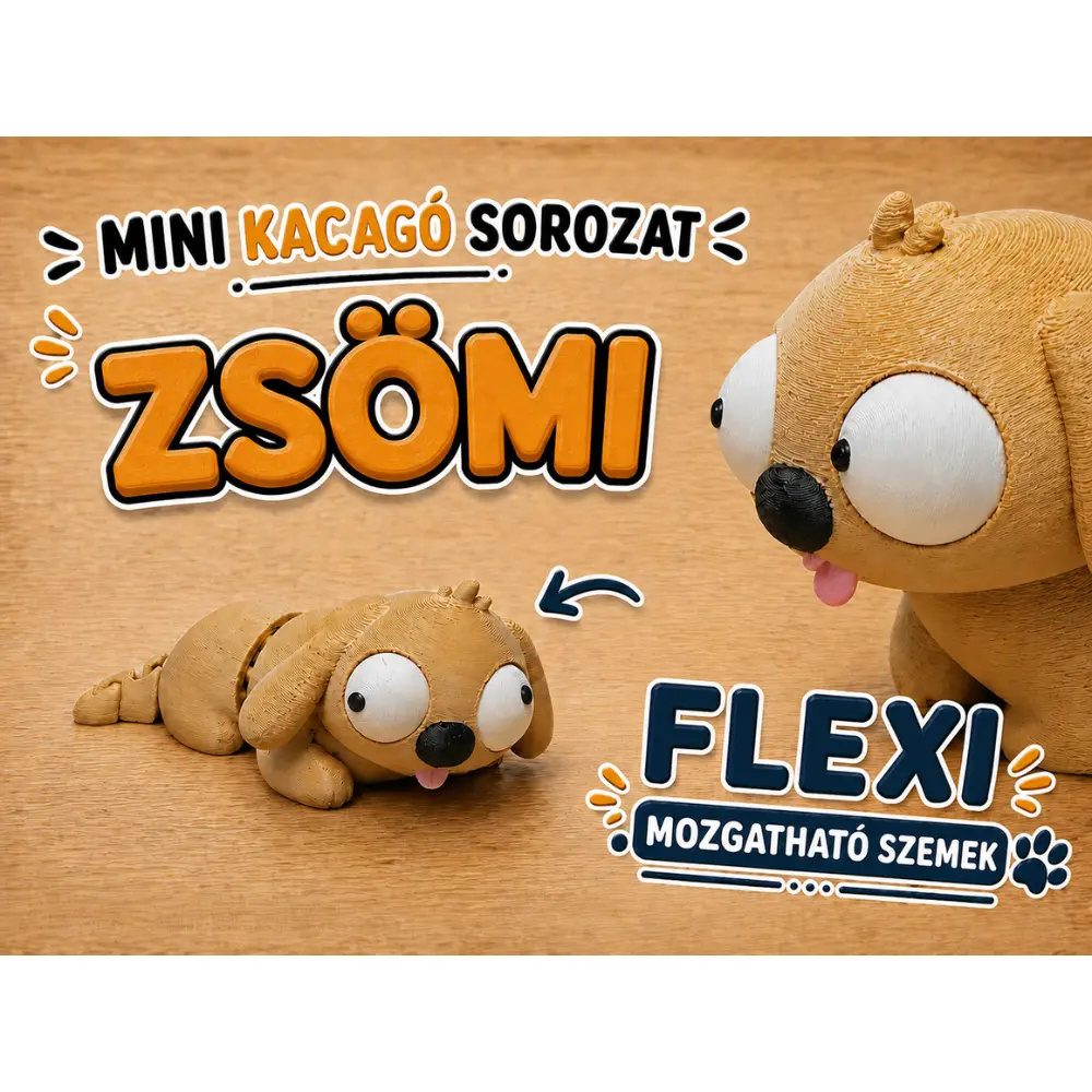Zsömi flexi kutya figura a Mini Kacagó sorozatból, mozgatható szemekkel és hajlítható testtel
